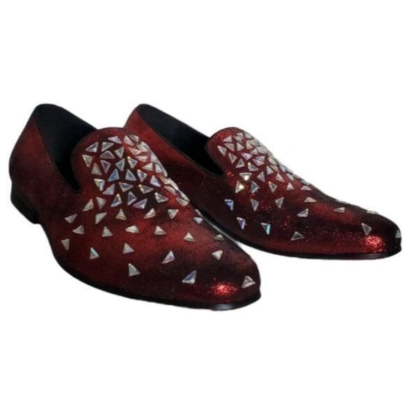 Moretti Black Label Men's Shoes Red Embellished Loafers Slip On Christo SIZE 10 - Picture 1 of 15